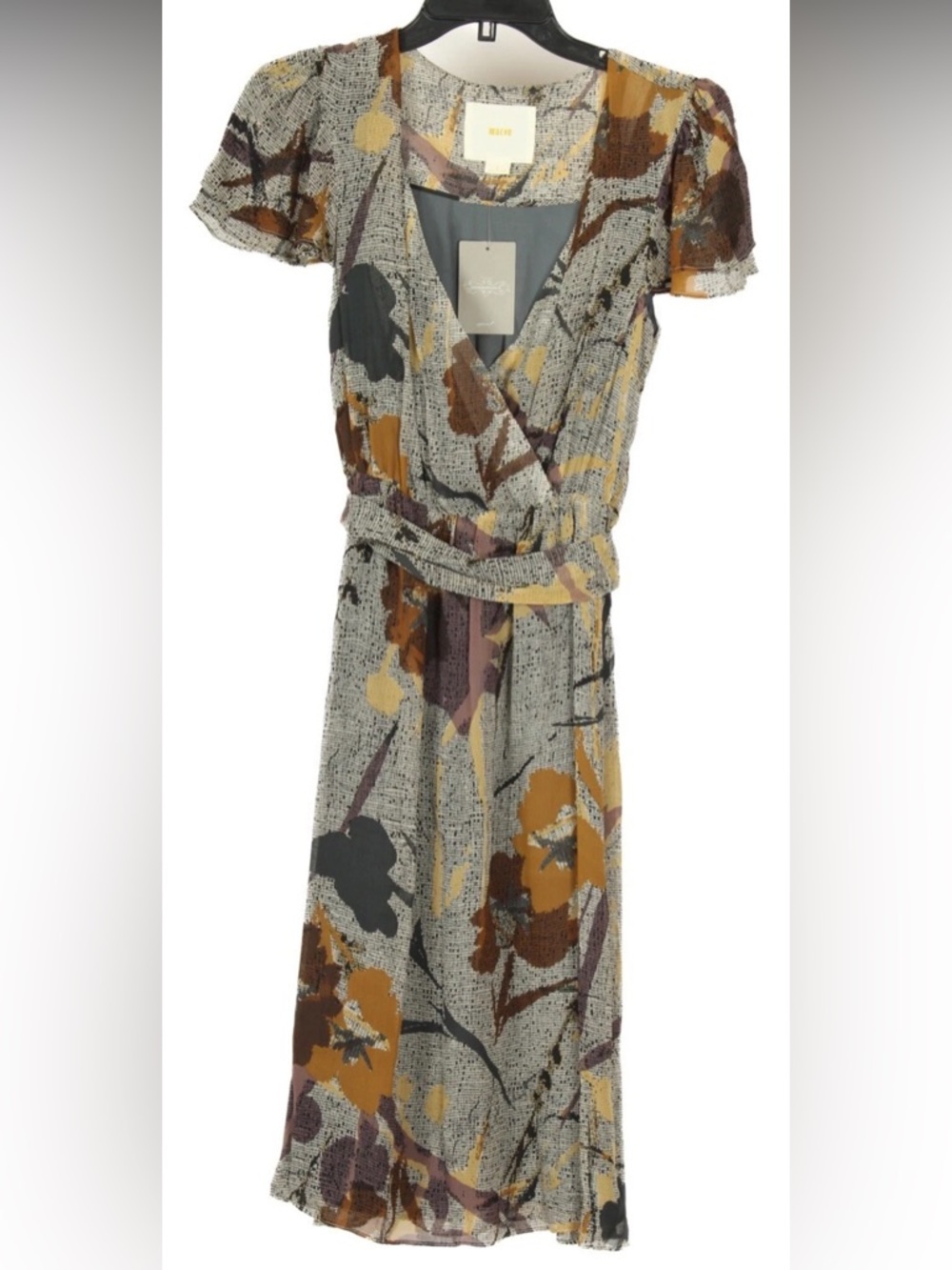 Maeve Anthropologie Women’s Dress 2 Brown A Line Short Sleeve Belted 100% Silk